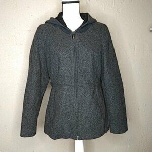 Espirit Hooded Grey Wool Coat Jacket Sz Small